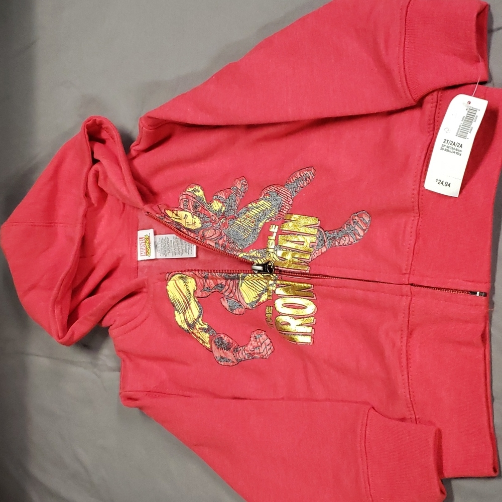 Marvel Toddlers Iron Man Zip Up Hoodie. Red, Size 2T. New